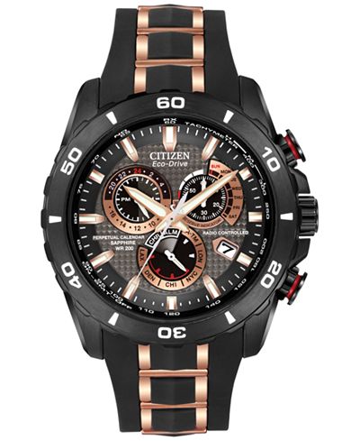 Citizen Men's Chronograph Eco-Drive Black with Rose Gold-Tone Stainless Steel Strap 45mm AT4029-01E
