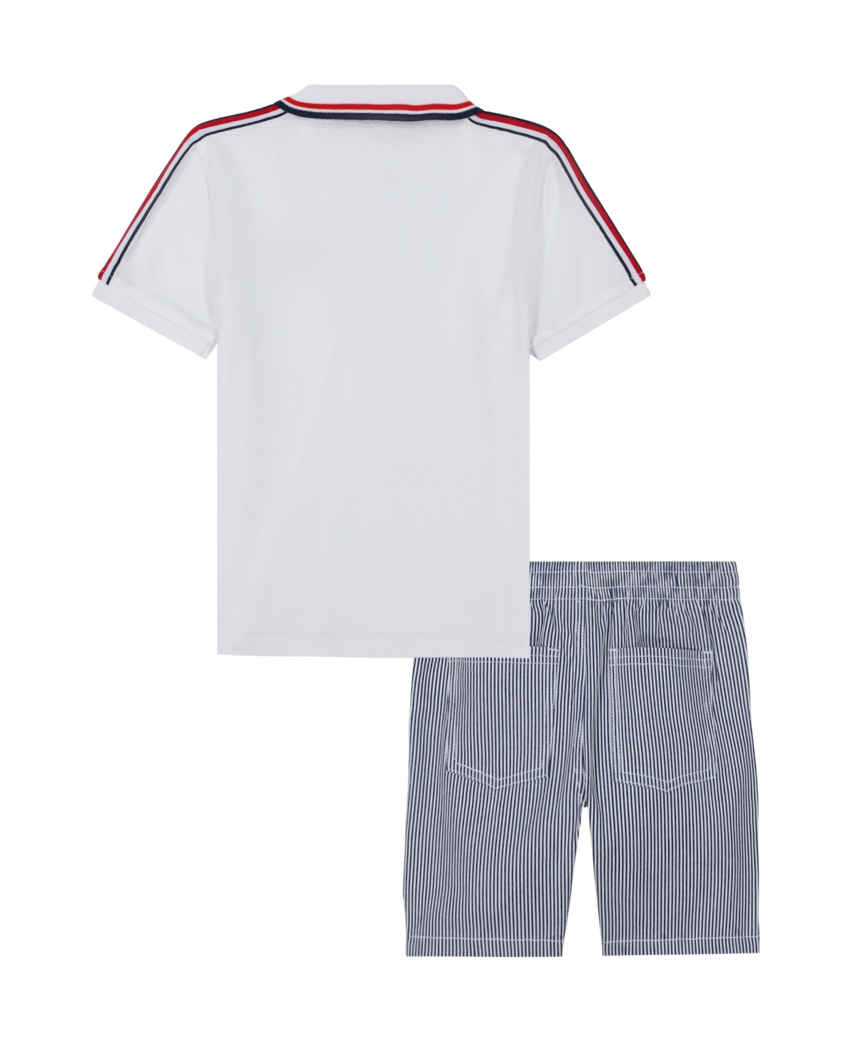 Tommy Hilfiger Toddler Boys 2-piece Signature Polo Shirt And Yarn-dyed Stripe Oxford Shorts Sets In Bright White,stripe