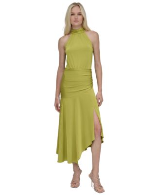 DKNY Women's Halter Ruched Asymmetric-Hem Dress