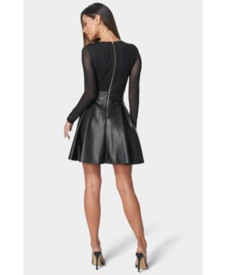 Women's Faux Leather Flare Dress