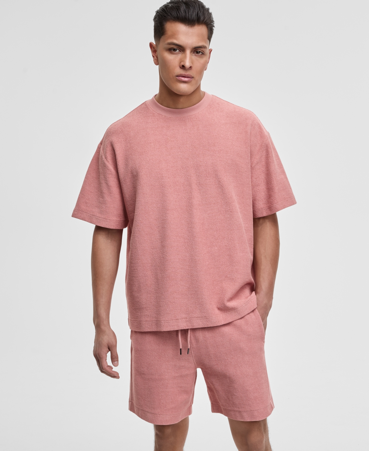 Men's Oversized-Fit Textured Sweatshirt, Exclusively at Macy's - Sunset Rose