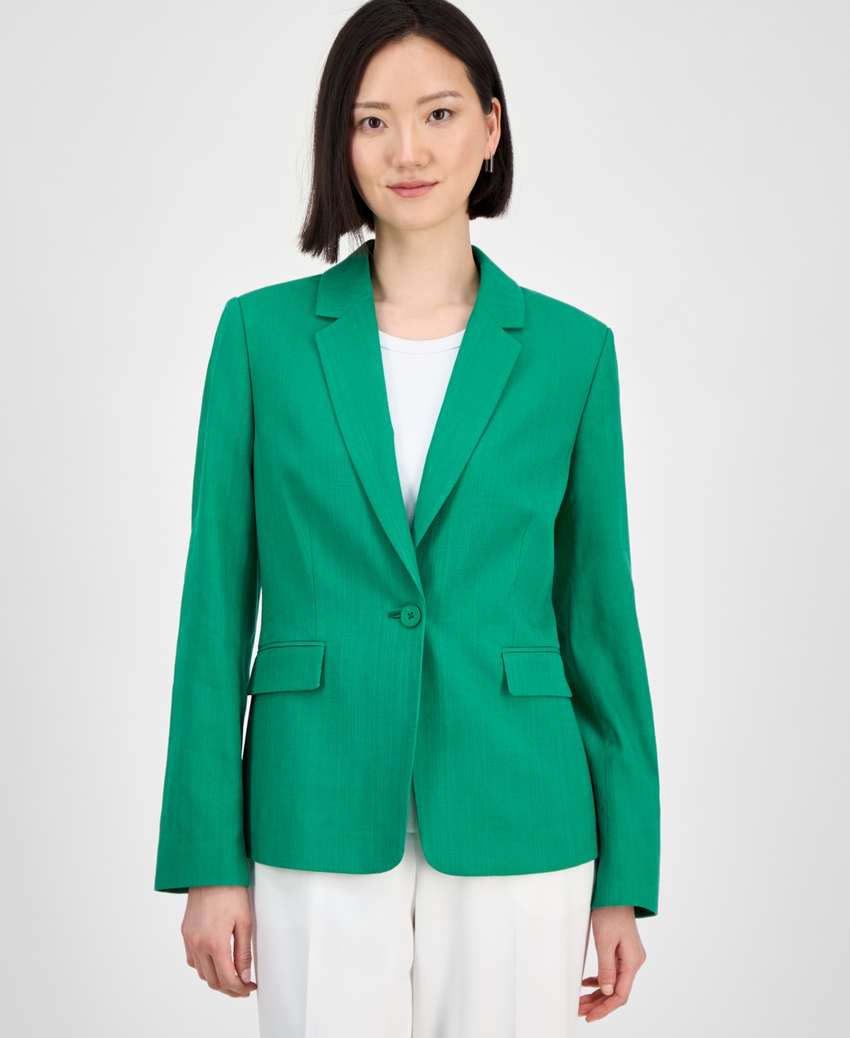 Petite Linen-Blend Blazer - Clover