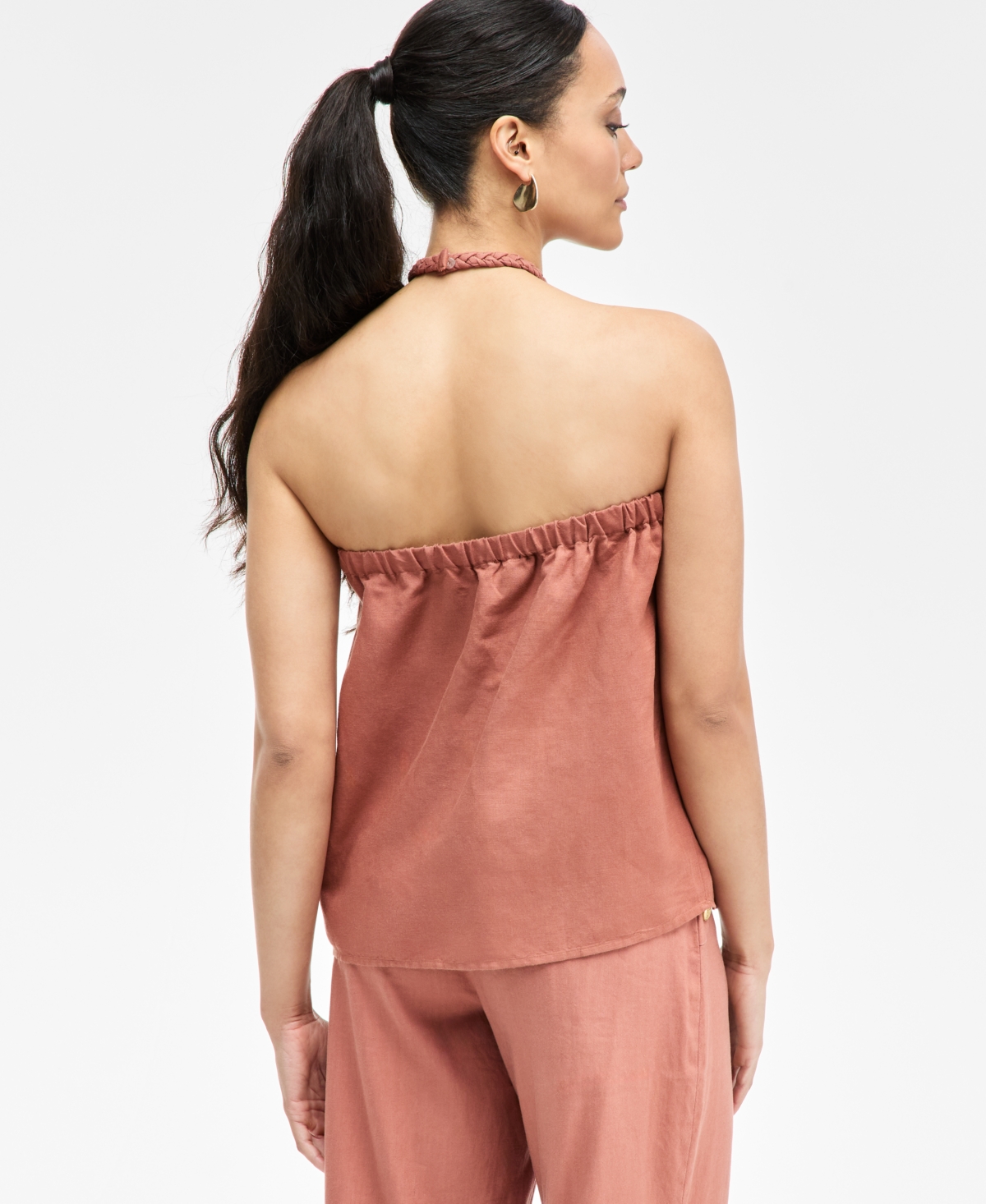 Inc International Concepts Women's Linen-blend Braided Halter Top, Exclusively At Macy's In Brown