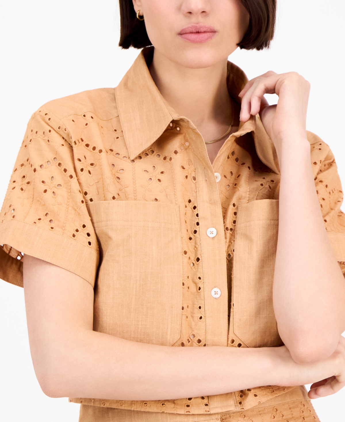 Avec Les Filles Eyelet Block Boxy Shirt