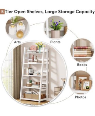 5-Tier Bookshelf Modern Bookcase, 5 Shelf Ladder Shelf Book Storage Shelf Organizer for Living Room, Home Office