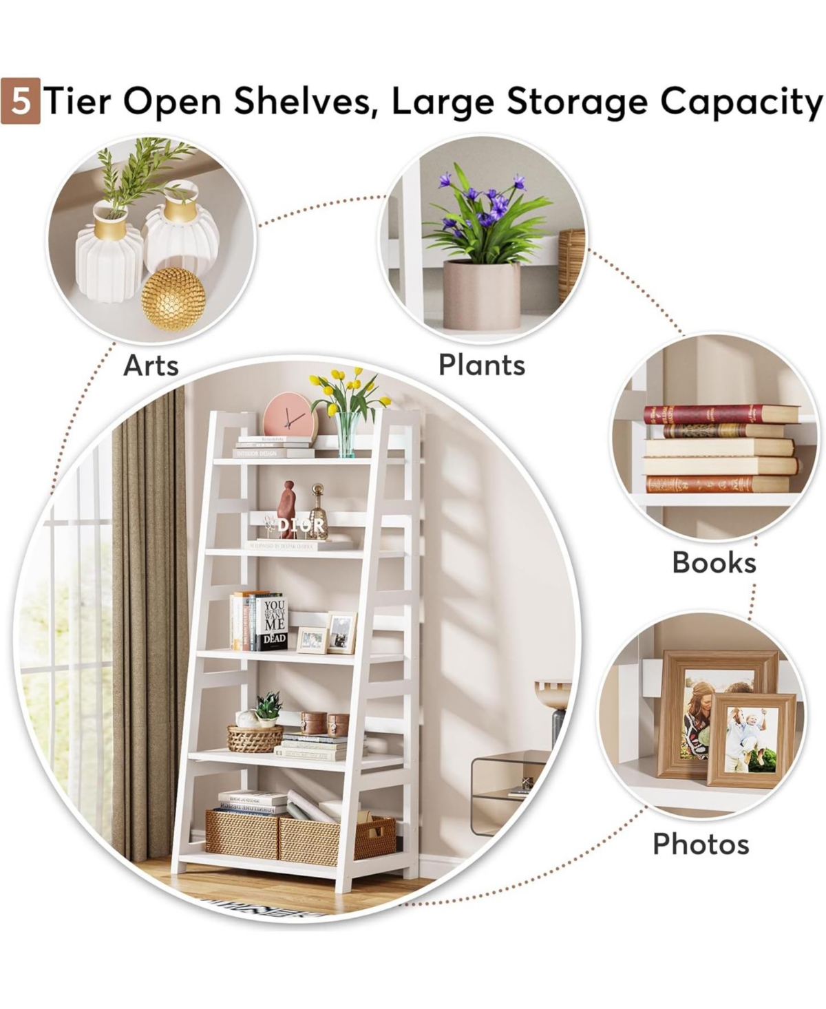 Tribesigns 5-Tier Bookshelf Modern Bookcase, 5 Shelf Ladder Book Storage Organizer for Living Room, Home Office