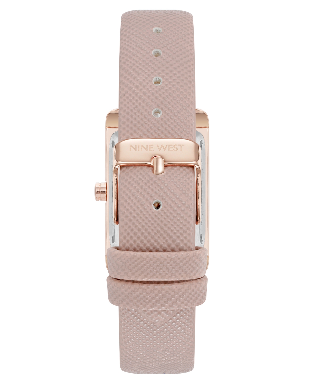 Shop Nine West Women's Quartz Rectangular Rose Gold-tone And Pink Polyurethane Leather Band Watch, 22mm In Pink,rose Gold-tone