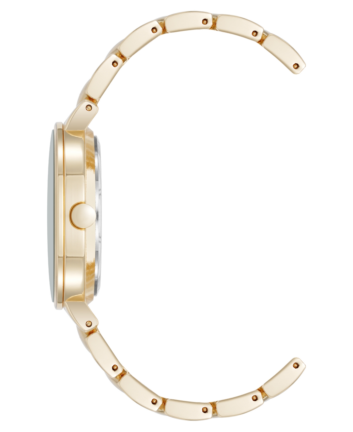 Nine West Women's Quartz Round Tan And Gold-tone Metal Alloy Bracelet Watch, 32mm In Tan,gold-tone