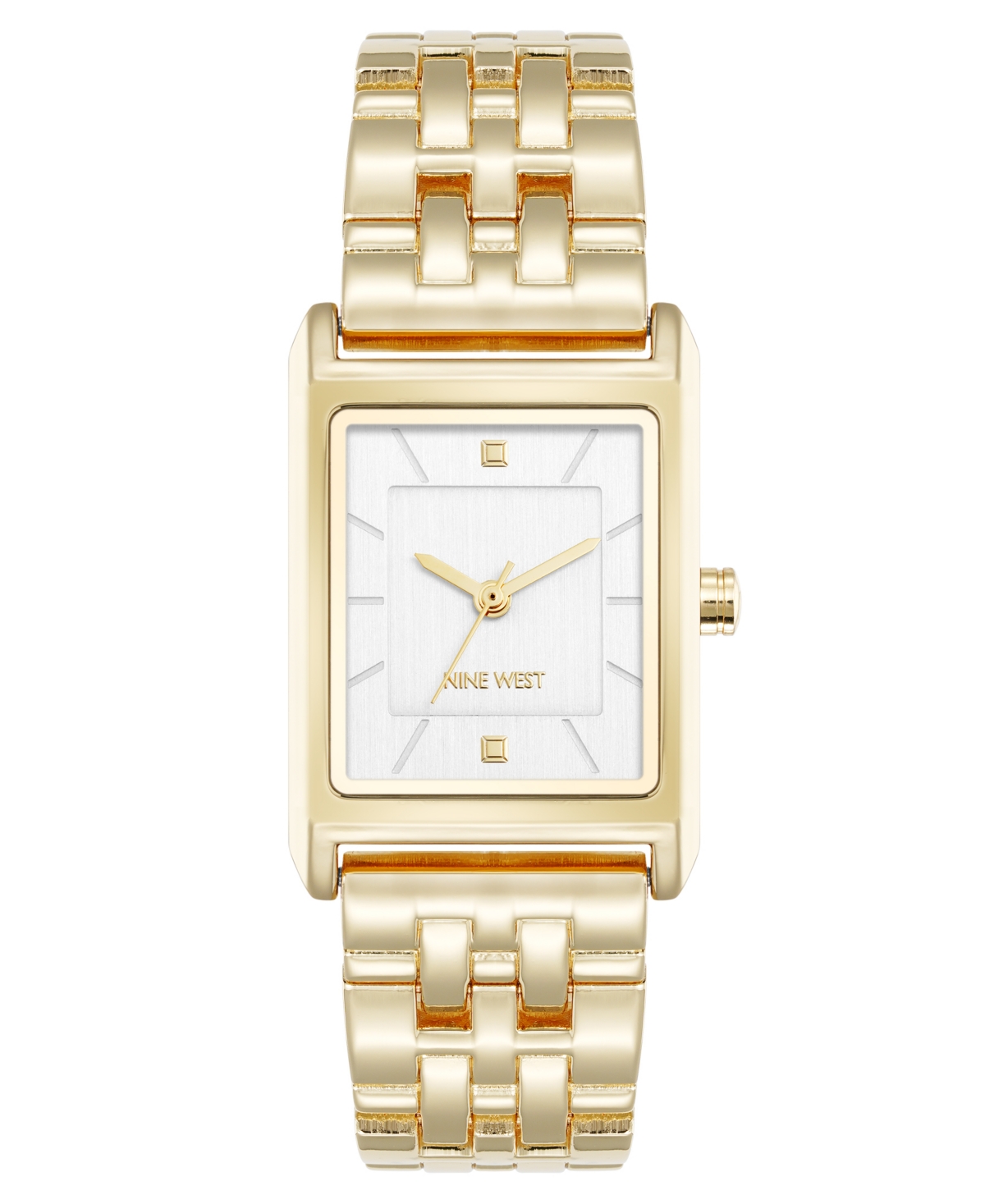 Nine West Women's Quartz Rectangular White And Gold-tone Metal Alloy Watch, 24mm In Gold-tone