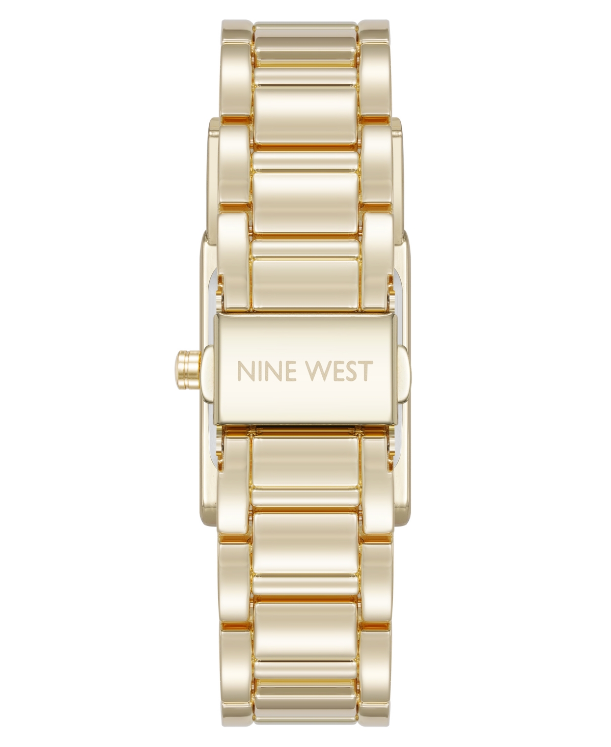Nine West Women's Quartz Everyday Rectangular Black And Gold-tone Metal Alloy Watch, 22mm In Black,gold-tone