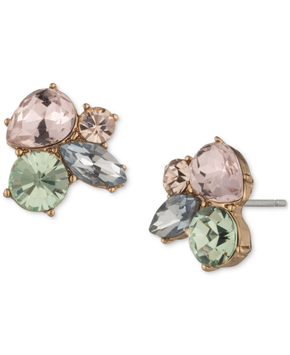 Gold-Tone Mixed Crystal Cluster Stud Earrings - Multi