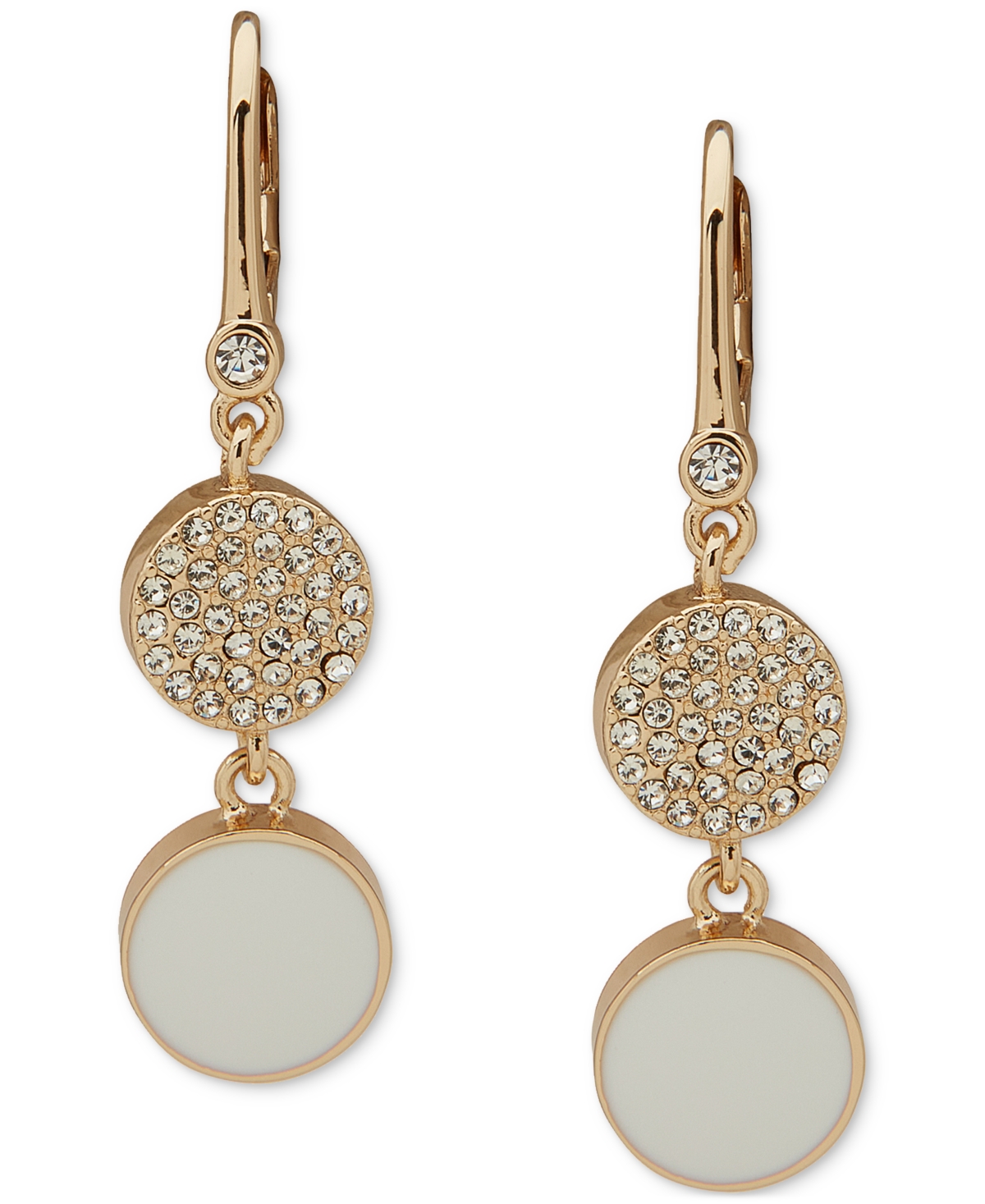 Gold-Tone White Inlay Pave Double Drop Earrings - White
