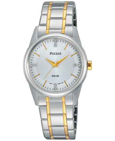 Pulsar Women's Solar Dress Two-Tone Stainless Steel Expansion Bracelet Watch 28mm PY5003