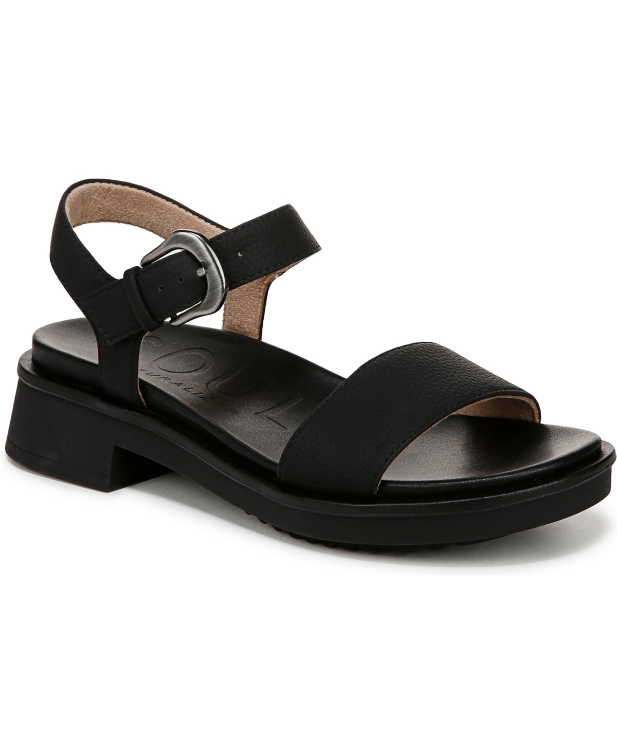 Shop Soul Naturalizer Women's Emma Block Heel Footbed Flat Sandals In Black Faux Leather