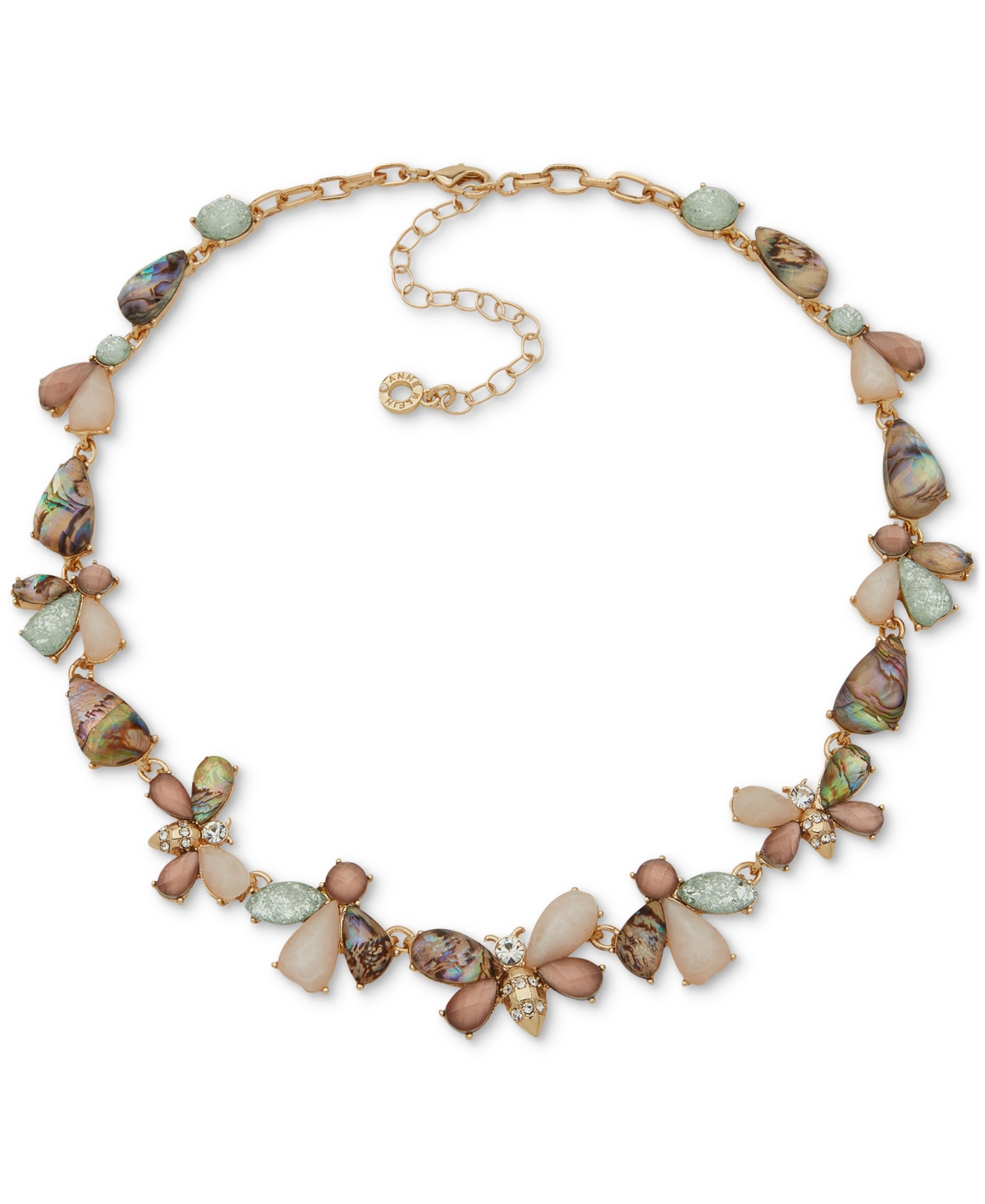 Gold-Tone Mixed Stone Bee Motif Collar Necklace, 16" + 3" extender - Multi