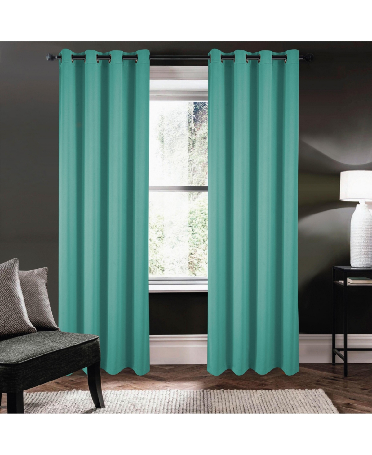 1 Piece Teal Room Darkening Grommet Top Window Curtain Panel - Teal