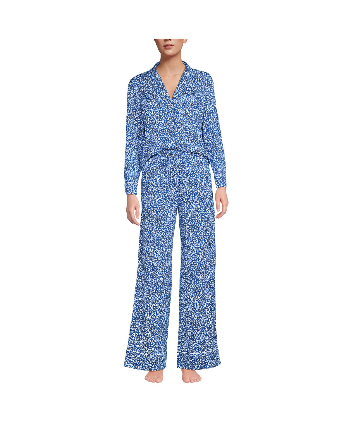 Women's Cooling 2 Piece Pajama Set - Long Sleeve Top and Pants - Misty aqua