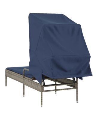 Sun Lounger with Canopy Gray Poly Rattan