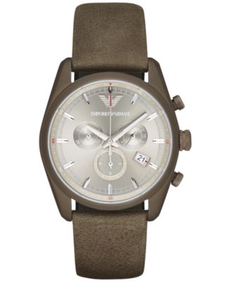 Emporio Armani - Men's Chronograph Tazio Khaki Leather Strap Watch 43mm AR6076