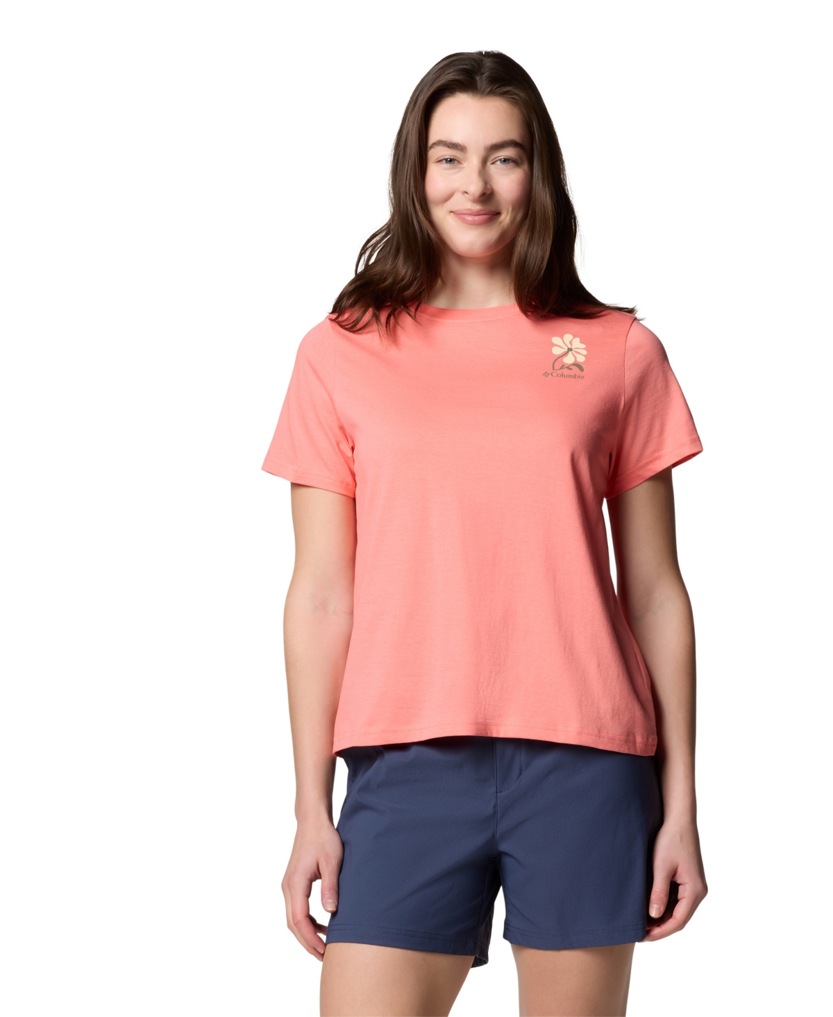 Columbia Plus Size Rolling Bend Graphic Short Sleeve Top In Pink