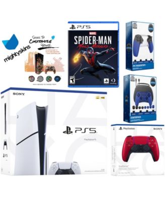 Playstation 5 Slim Disc Bundle with Spider-Man: Miles Morales, Extra Chroma Teal Controller, Pro Gamer Kit, Trigger Kit and MightySkins Decal Vou