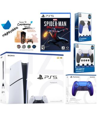 Playstation 5 Slim Disc Bundle with Spider-Man: Miles Morales, Extra Chroma Teal Controller, Trigger Stop Kit, FPS Grip Kit and MightySkins Decal