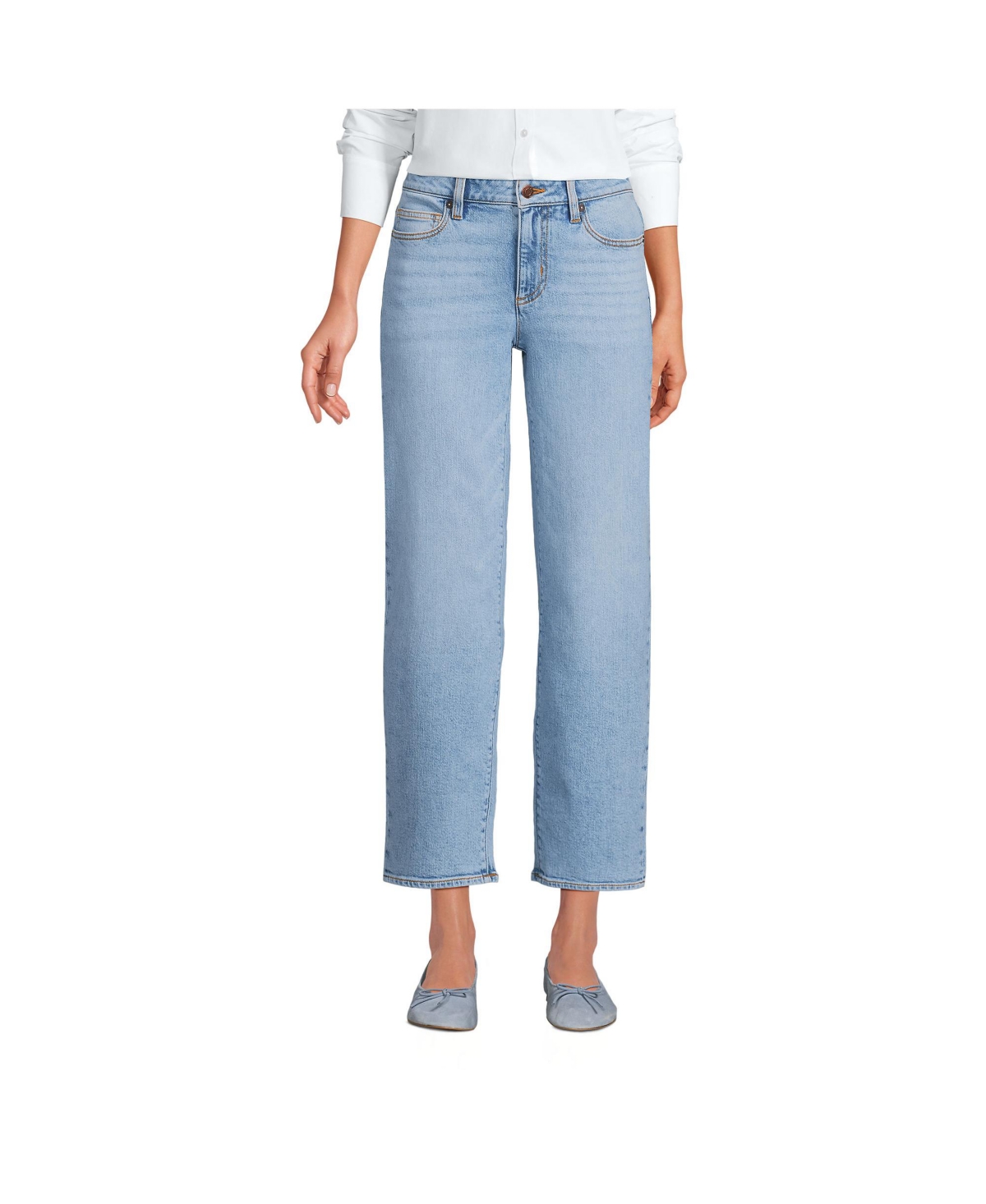 Women's Soft Denim Mid Rise Relaxed Straight Crop Jeans - Harlow blue wash