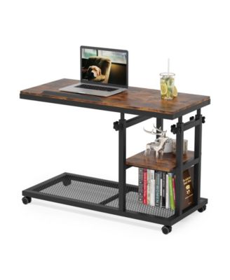 Adjustable C Table with Wheels, Tiltable Laptop Stand & TV Tray with Shelves for Sofa, Bedside, or Couch