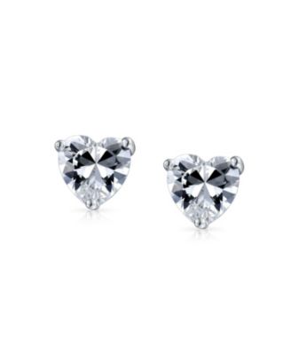 Heart Shaped CZ Solitaire Stud Earrings Rose Gold Sterling Silver