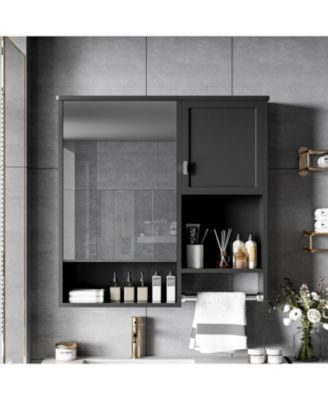 Modern Wall Mount Medicine Cabinet with Mirror and Towel Bar (29" x 28")