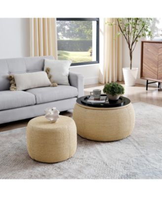 Streamdale Woven Rattan Storage Ottoman with Dual Function (Table/Ottoman)