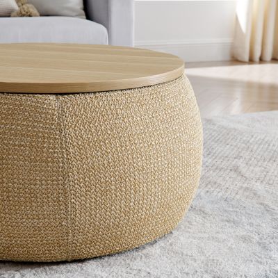 Streamdale Woven Rattan Storage Ottoman with Dual Function (Table/Ottoman)