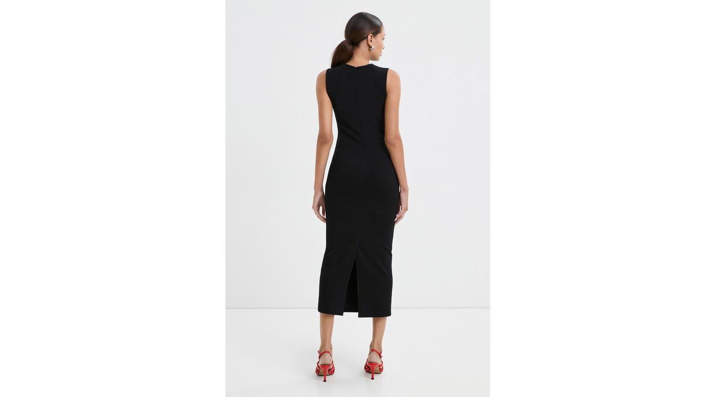 Женское платье Marcella Bryant Round-Neck Mesh-Shoulder Sleeveless Back-Slit Midi, цвет: Чёрный — фото 5