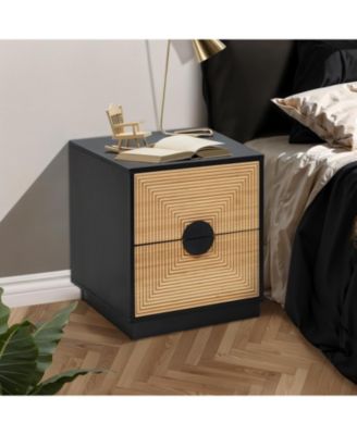 2-Drawer Manufactured Wood Mid-Century Modern Boho Side Table with Storage