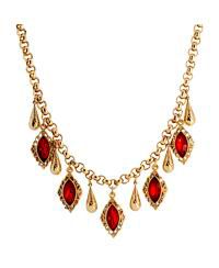 14K Gold Dipped Red Glass Navette Drop Necklace