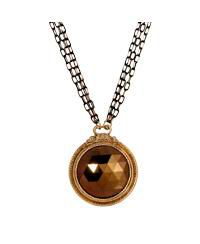 14K Gold Dipped Round Glass Topaz Pendant Two-Tone Chain Necklace