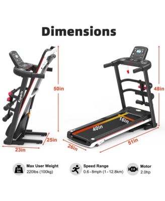 Treadmill Electric Foldable Exercise Indoor Walking Pad with Auto and Manual Incline, Sit-Up Rack or Strap, Ab Mat, and 2 Dumbbells, Black