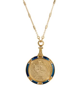 Blue Enamel Crystal Round Zodiac Necklace