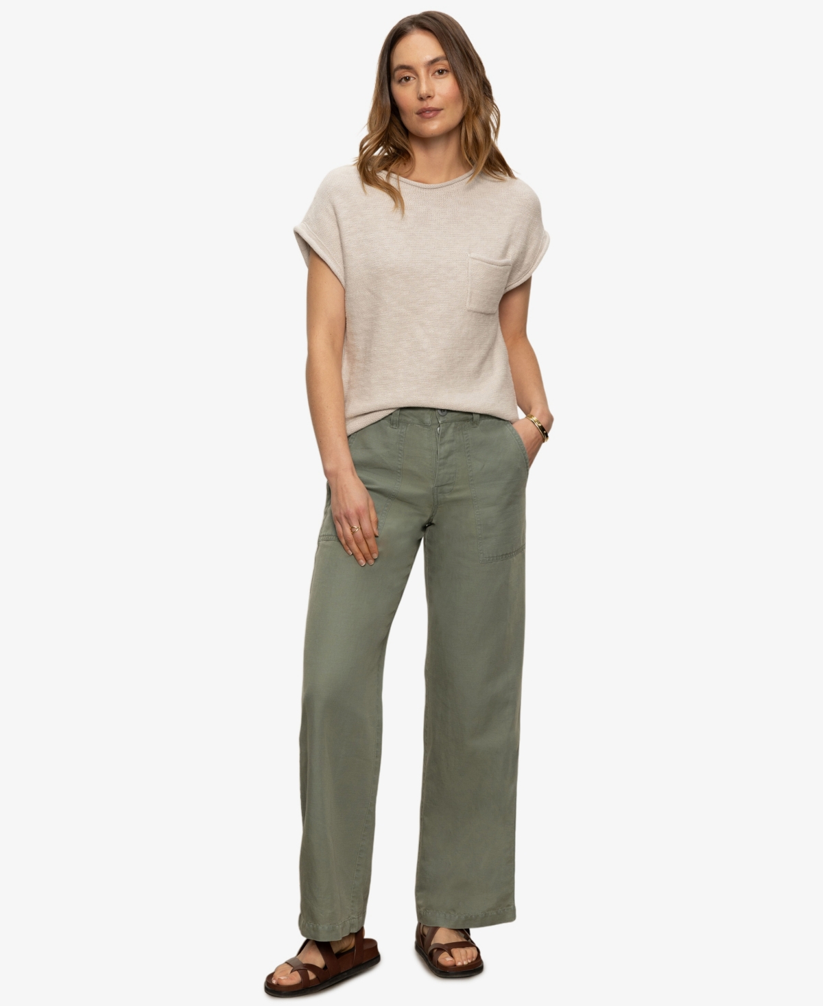 Women's Easy Crew Neck Sweater - Flax