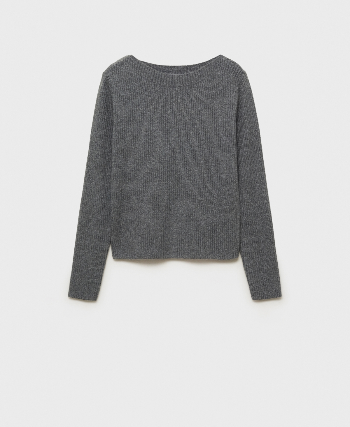 Mango Boat Neck Rib Sweater In Charcoal
