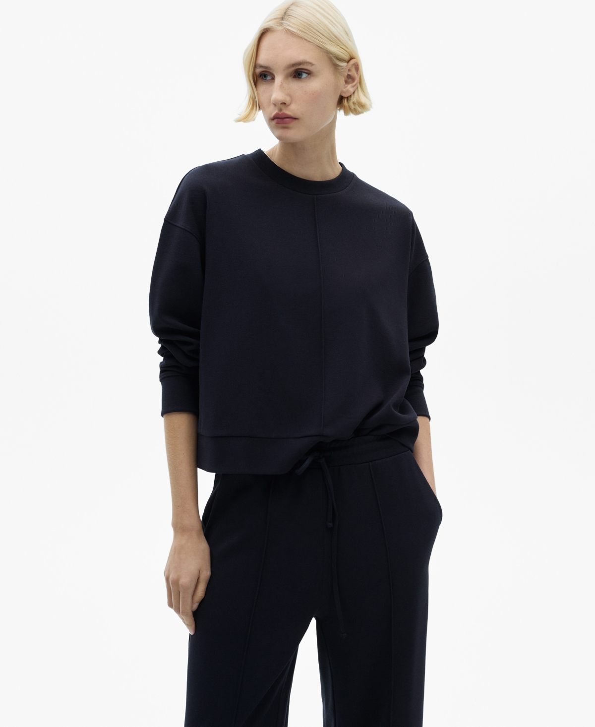 Shop Mango Women's Stitching Detail Crew Neck Sweatshirt In Dark Navy