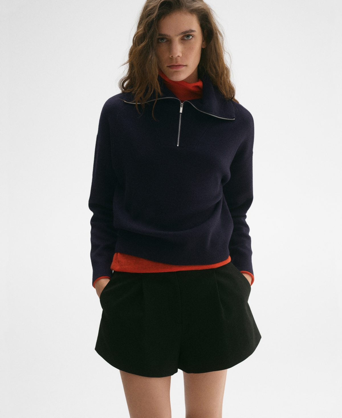 Mango Oversize Quarter Zip Jersey Sweater In Dark Navy