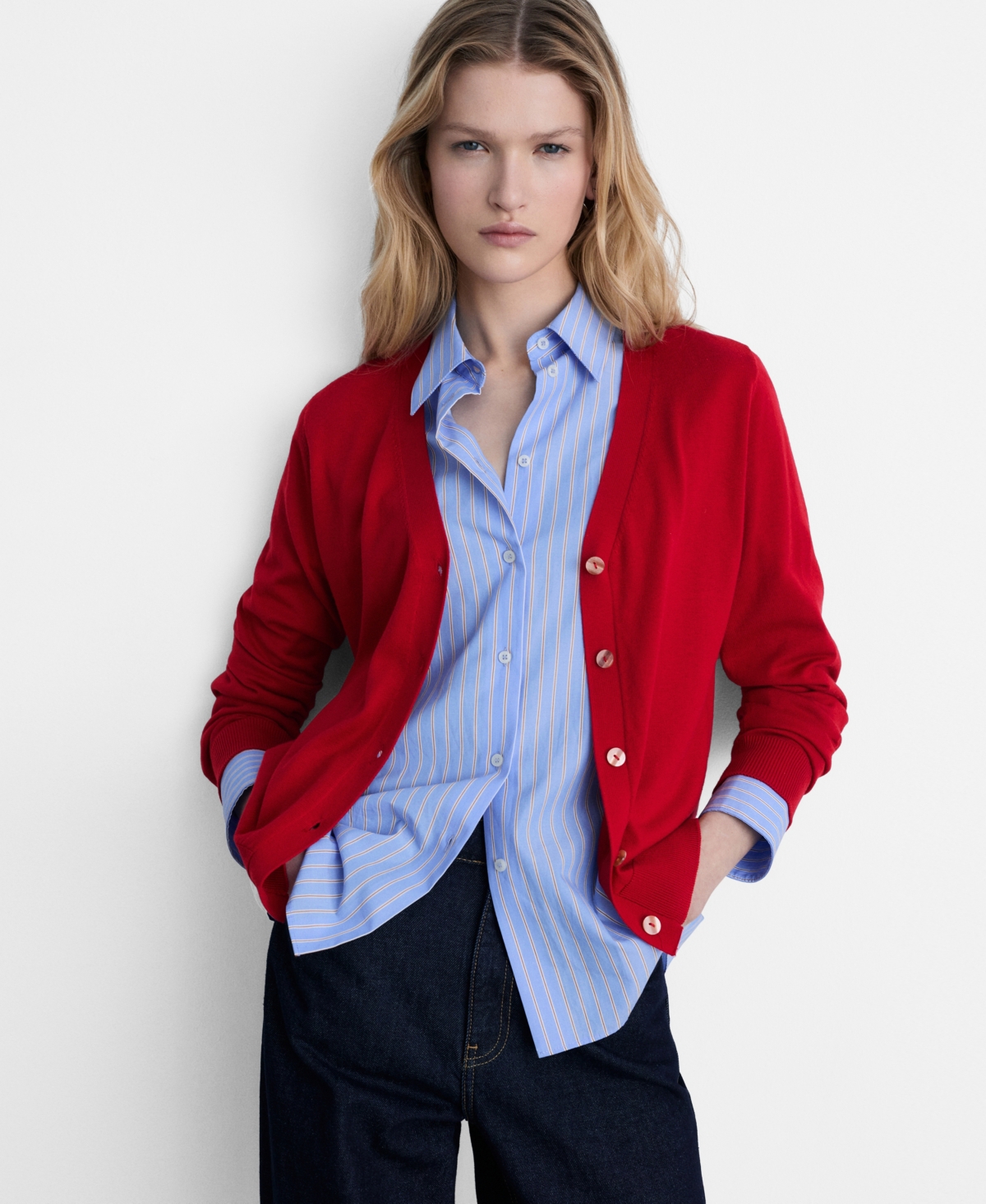 Mango Women's Mulberry Silk Blend Ribbed Cardigan Sweater In Red