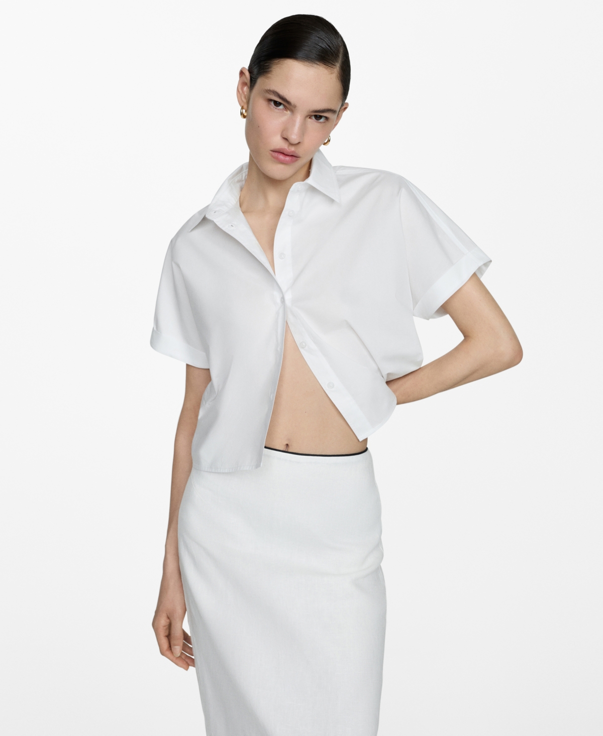 Shop Mango Women's Cotton Crop Shirt In Off White