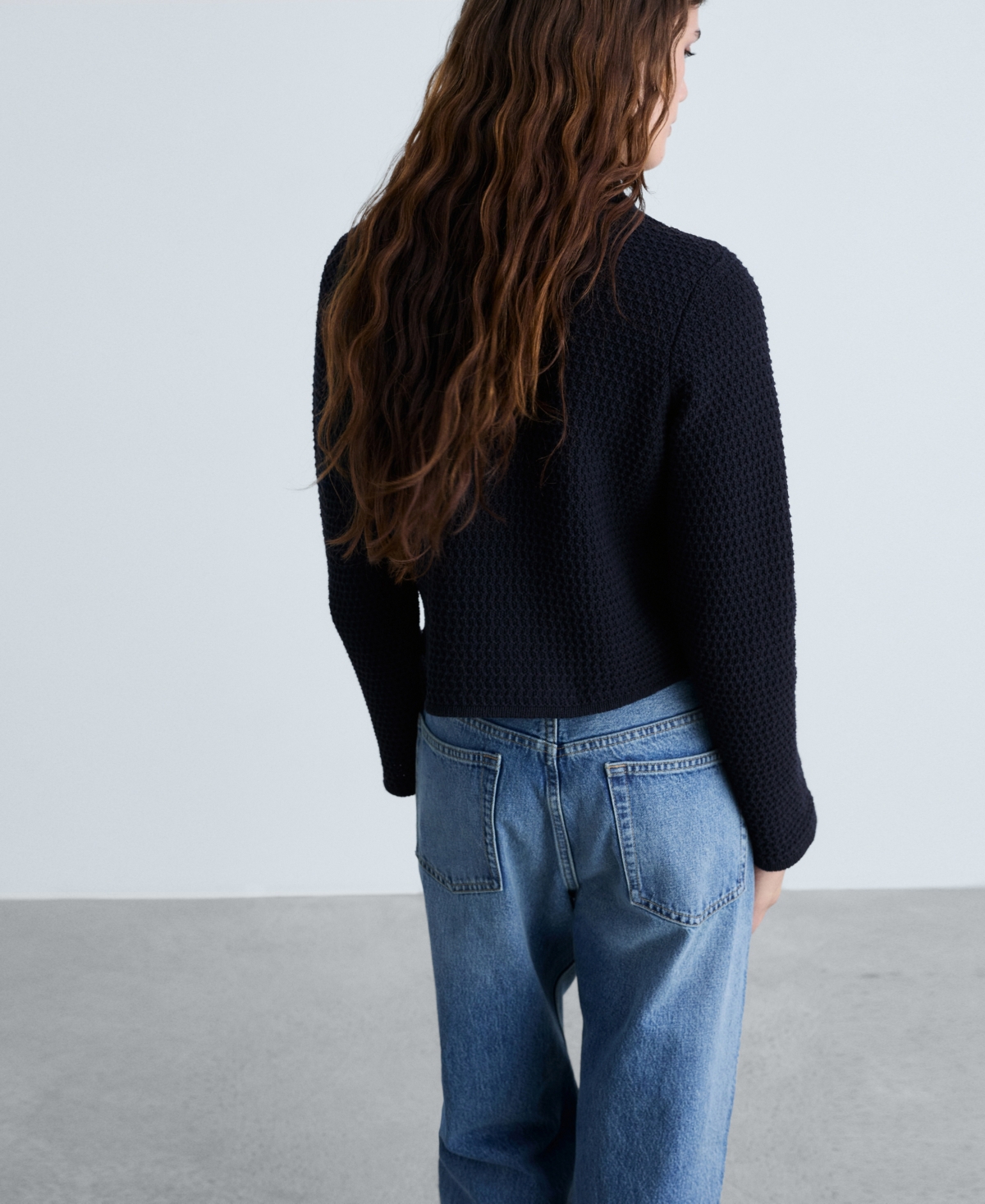 Mango Double Breasted Knit Blazer In Navy