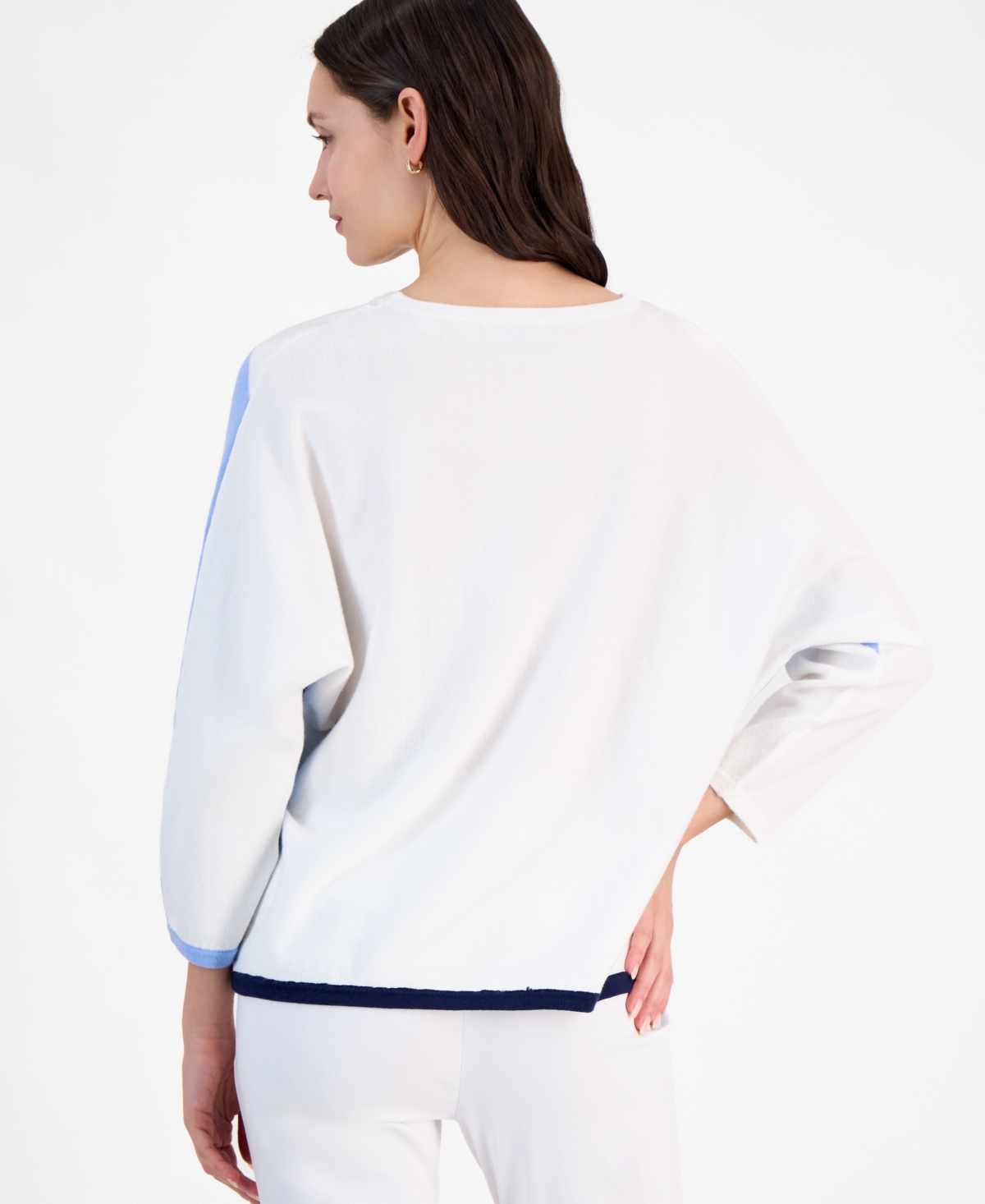 T Tahari Women's Colorblocked Dolman-sleeve Sweater In Water Drop