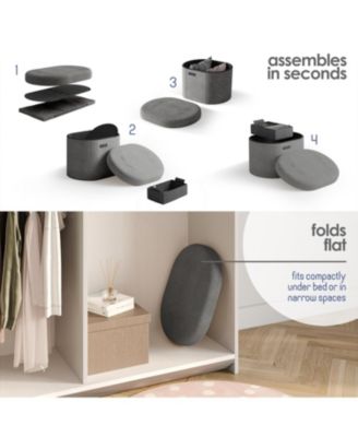 Ovel Boucle Ottoman Storage Bench – Modern Foot wood Stool, Makeup Vanity Stool, Perfect for Living Room & Bedroom Decor