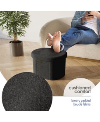 Ovel Boucle Ottoman Storage Bench – Modern Foot wood Stool, Makeup Vanity Stool, Perfect for Living Room & Bedroom Decor