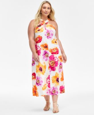 I.N.C. International Concepts - Plus Size Printed Cross-Neck Halter Maxi Dress