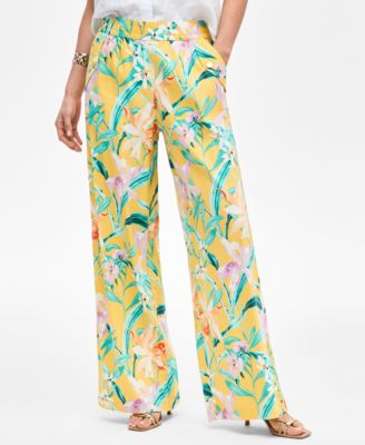 Women's Printed Linen-Blend Wide-Leg Pants, P/XS-3X, Exclusively at Macy's